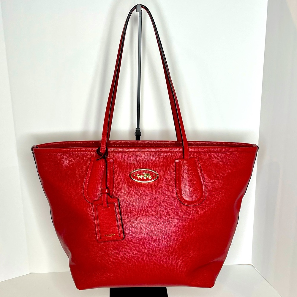 COACH Deep Red Textured Leather Tote